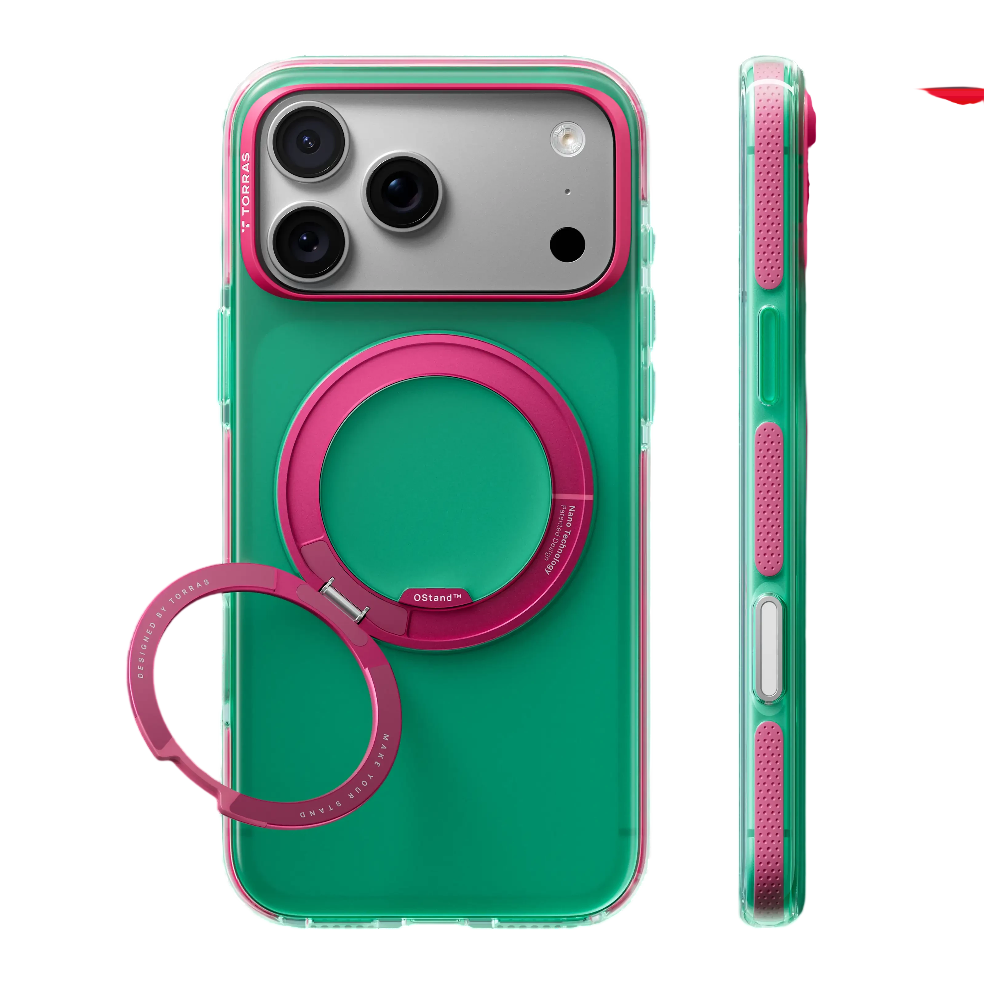 Torras Ostand O3 Hue Case for iPhone 18 Pro - Green & Pink
