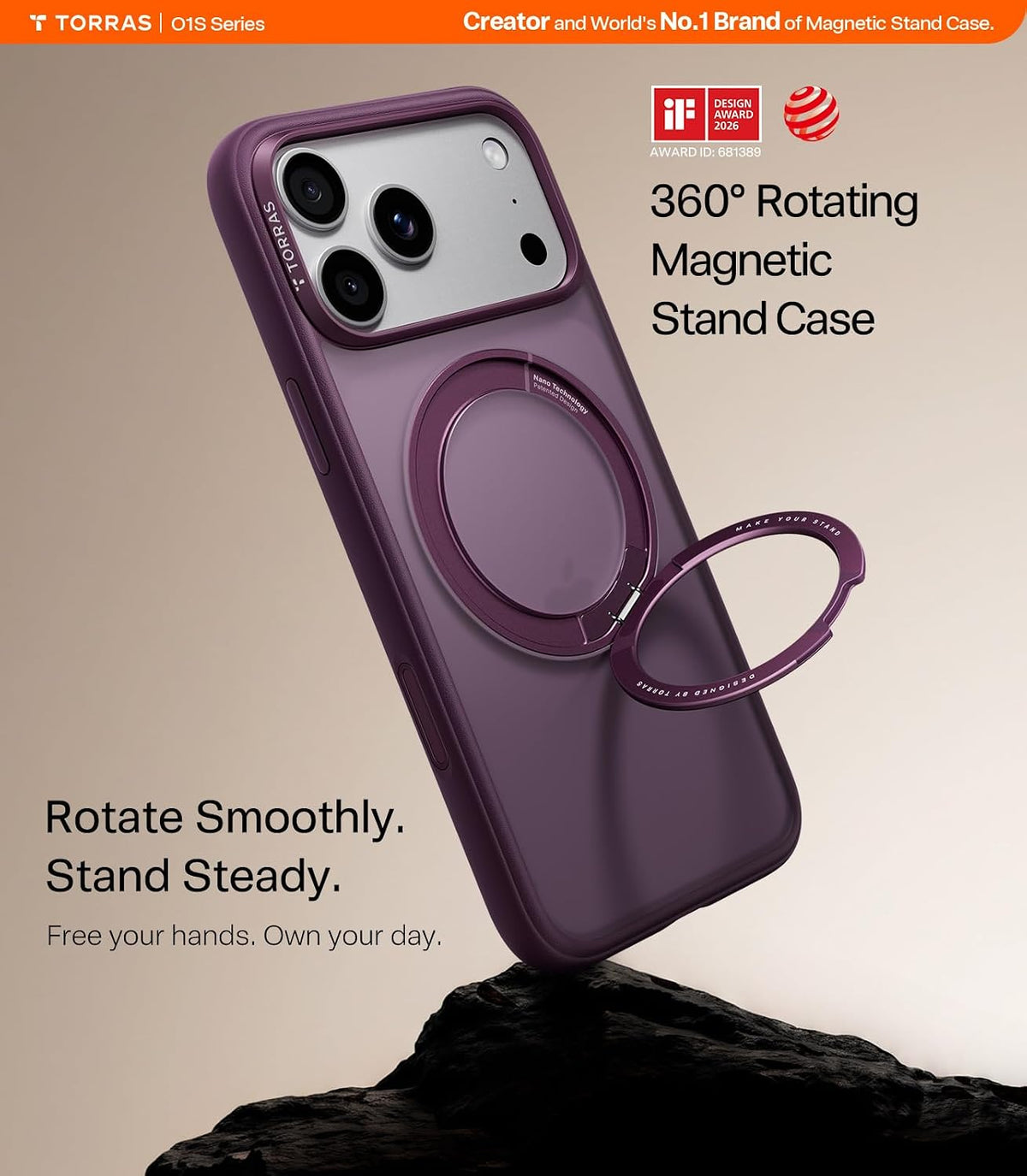 Torras Ostand O1 Guardian Case for iPhone 18 Pro - Purple