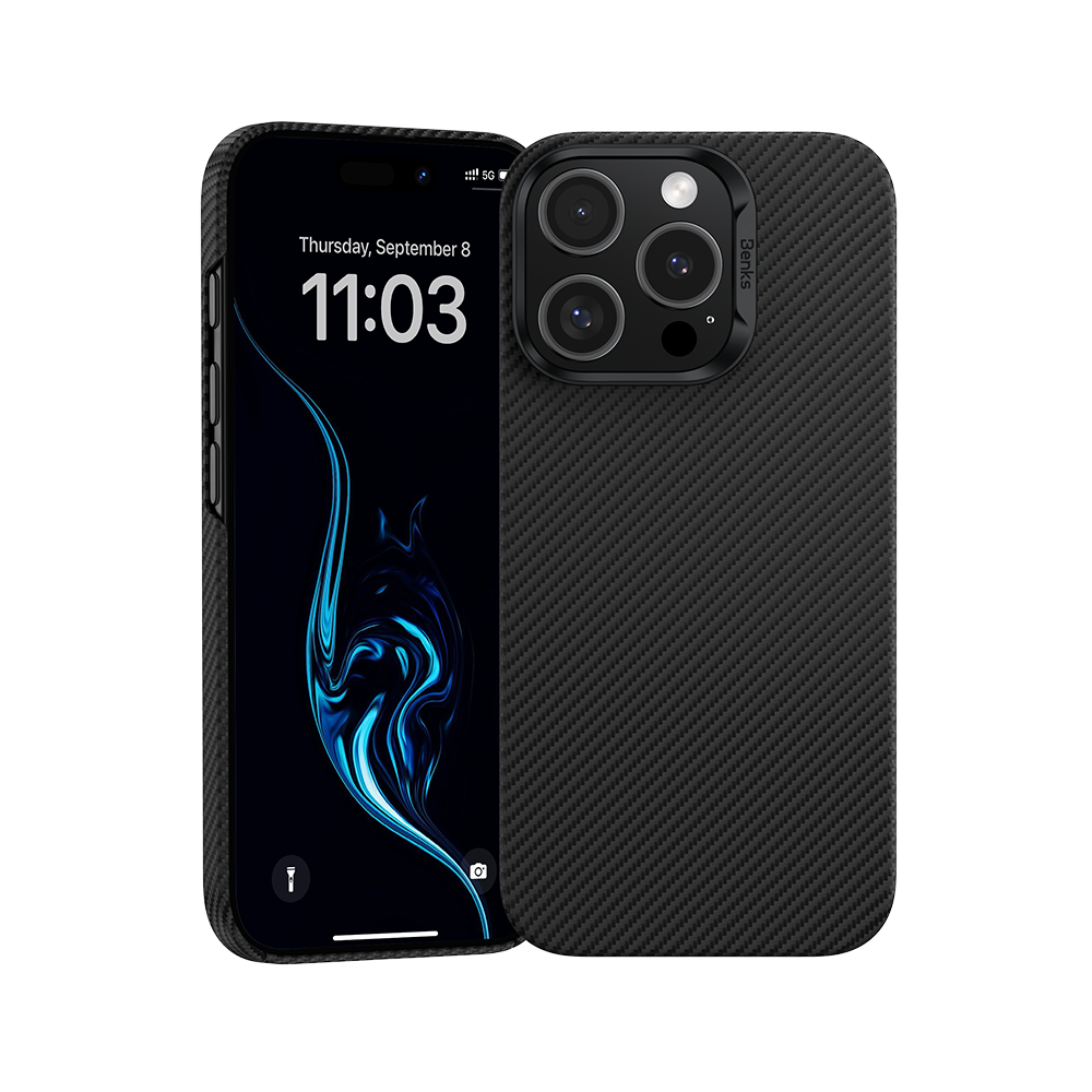 غلاف بنكس أرمور إير كيفلار® 600D لهاتف آيفون 16 برو ماكس مع إطار كاميرا رمادي فضائي