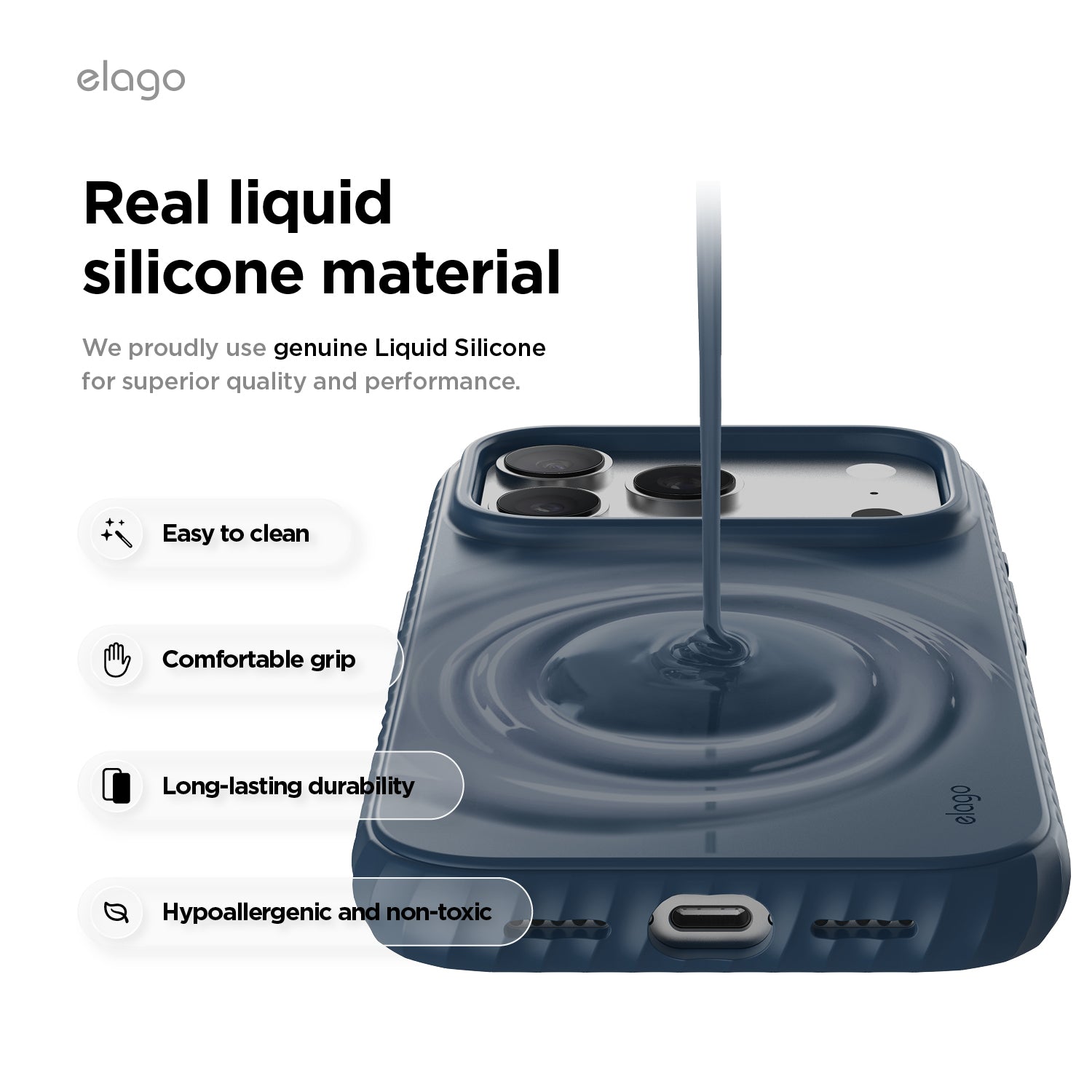 Elago MagRidge Silicone Case for iPhone 17 Pro / iPhone 18 Pro - Jean Indigo