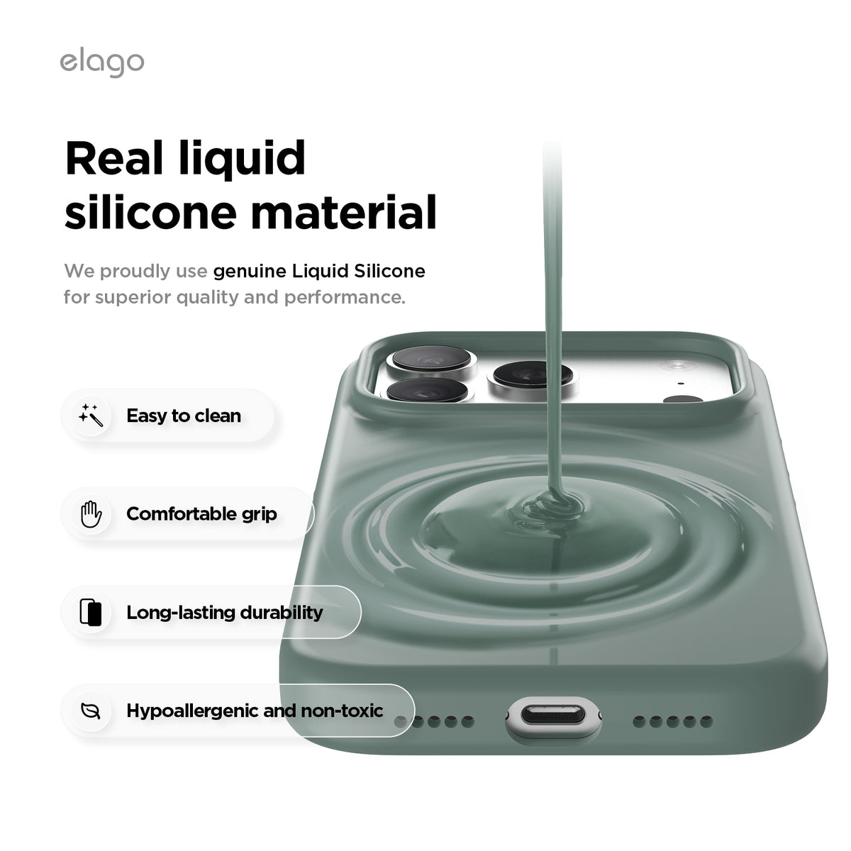 Elago Mag Silicone Case for iPhone 17 Pro / iPhone 18 Pro - Midnight Green