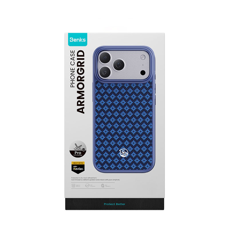 Benks ArmorGrid Edge X9 Case built with Kevlar® for iPhone 18 Pro / 18 Pro Max - Beyond Blue retail packaging