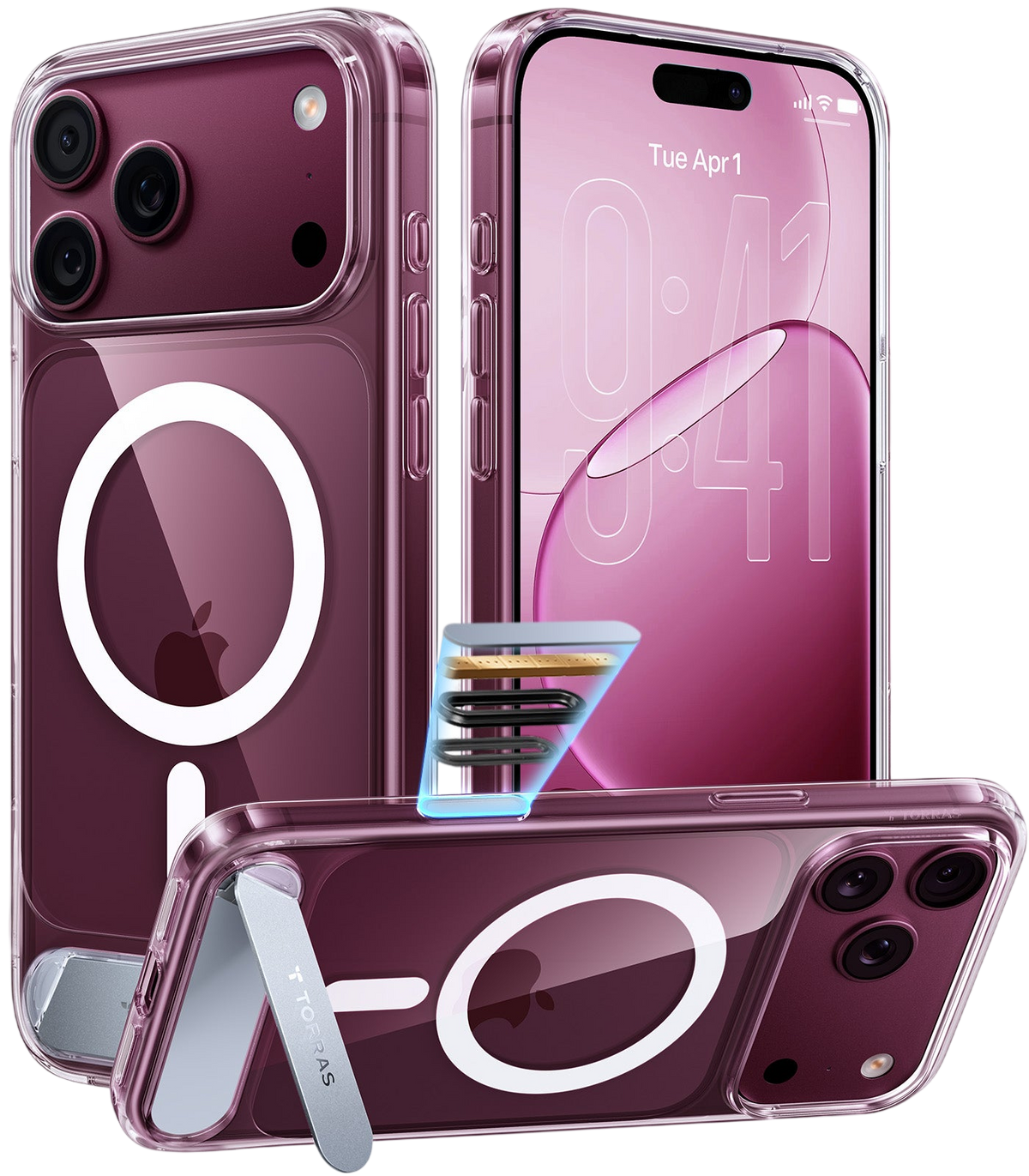 Torras Ostand L1 Case for iPhone 17 Pro / iPhone 18 Pro - Clear