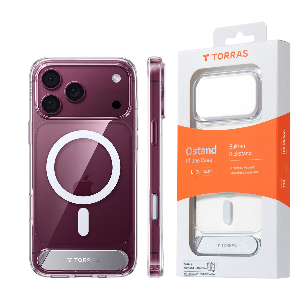 Torras Ostand L1 Case for iPhone 17 Pro Max / iPhone 18 Pro Max - Clear