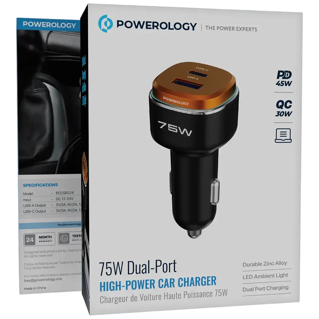 Powerology 75W Dual-Port High-Power Car Charger