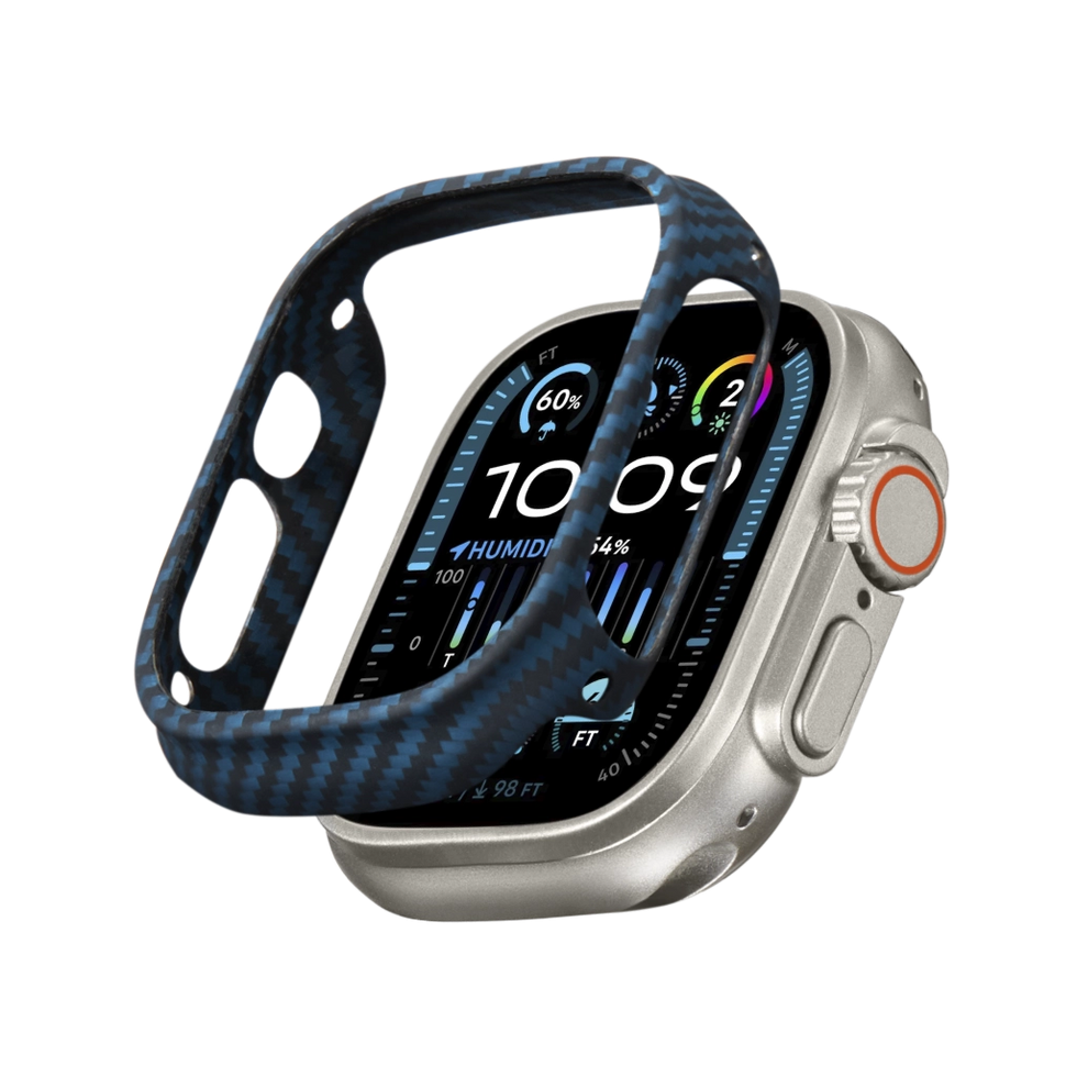 حافظة Pitaka Air لساعة Apple Ultra 2 / Ultra 1 - أسود/أزرق (نسيج قطني طويل)