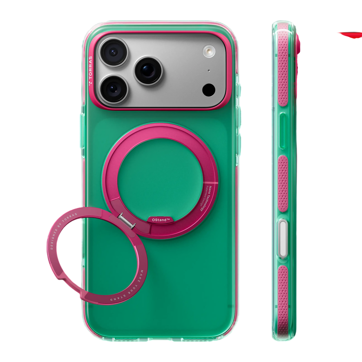 Torras Ostand O3 Hue Case for iPhone 18 Pro Max - Green & Pink 