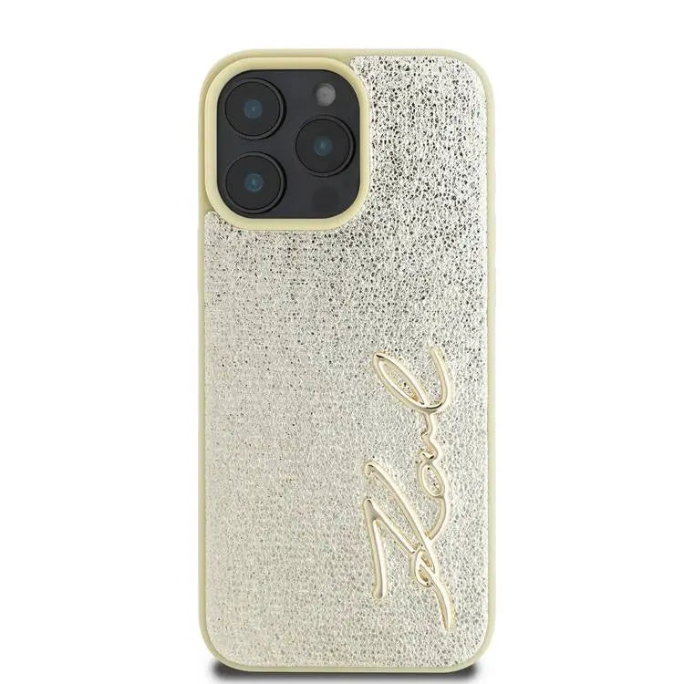 Karl Lagerfeld Wrinkled Design PU Hard Case with Metal Signature Logo for iPhone 16 Pro, Slim Profile, Comfortable Grip, Drop Protection