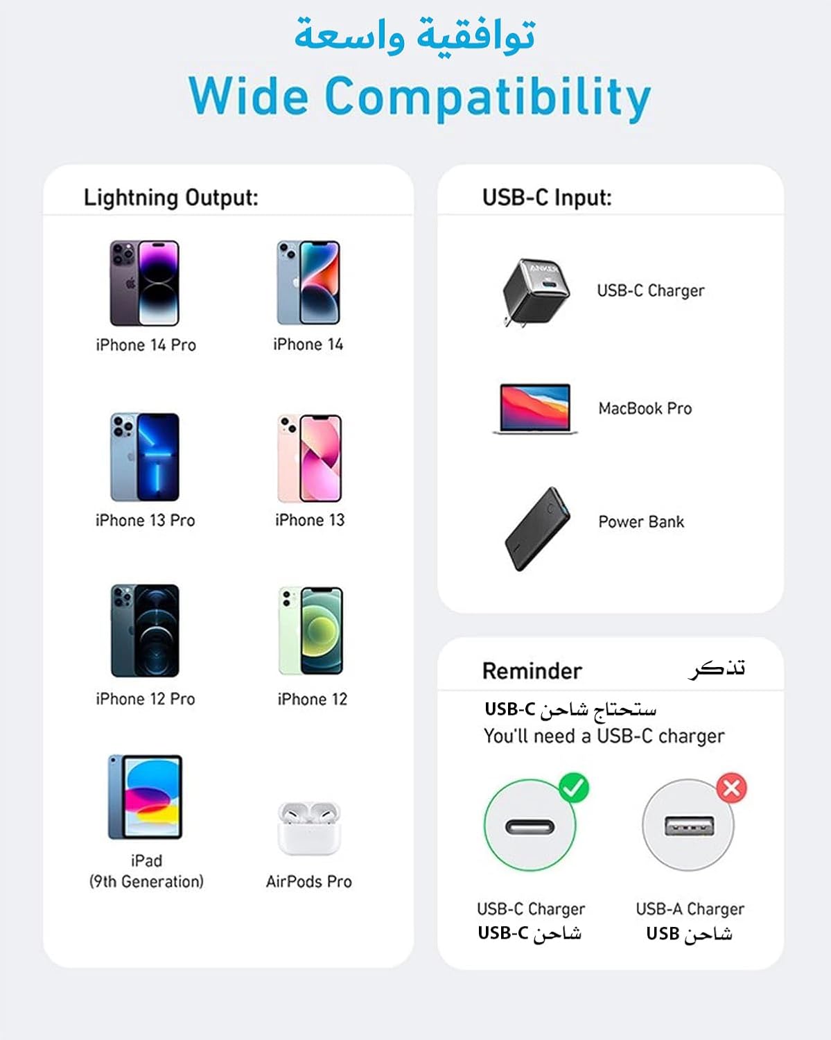 أنكر 322 USB-C إلى كابل لايتنينج