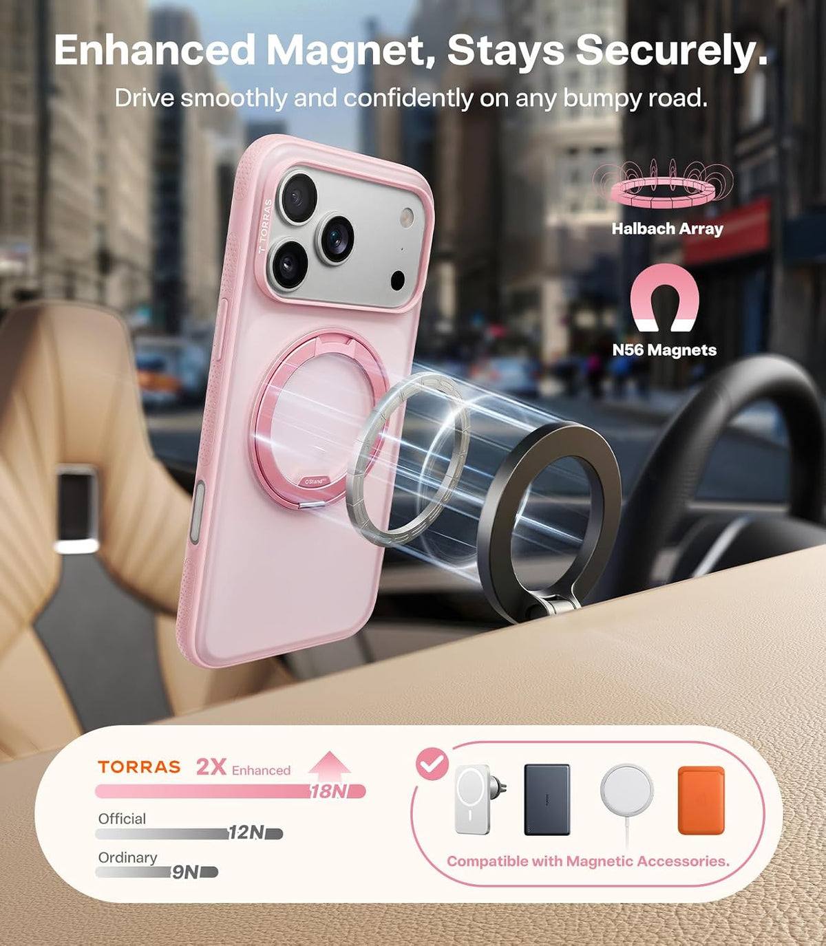 Torras Ostand O3 Light Case for iPhone 18 Pro - Pink 