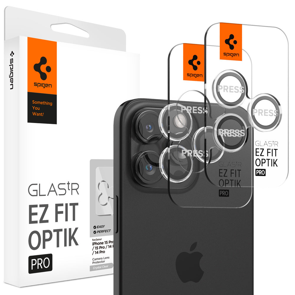 Spigen iPhone 15 Pro Max / 15 Pro Camera Lens Protector EZ Fit GLAS.tR Optik Pro - Clear - 2 Pack