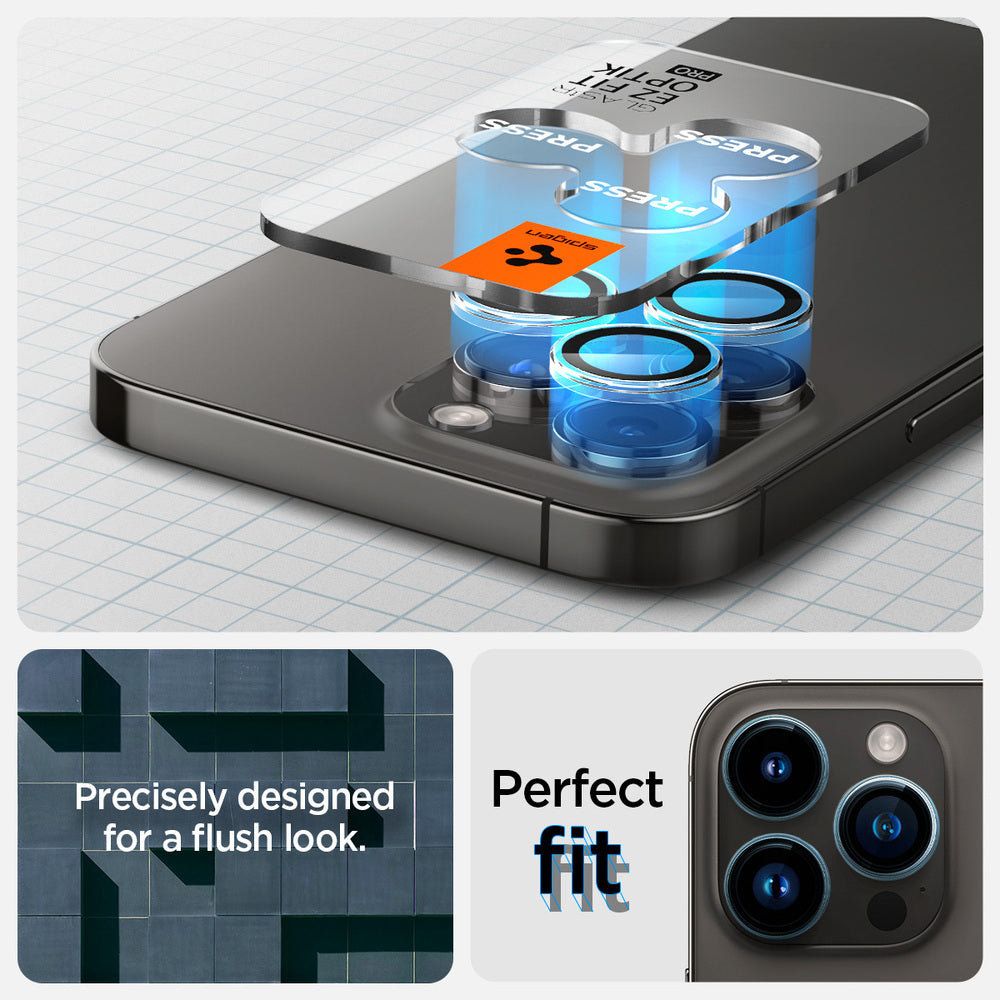 Spigen iPhone 15 Pro Max / 15 Pro Camera Lens Protector EZ Fit GLAS.tR Optik Pro - Clear - 2 Pack