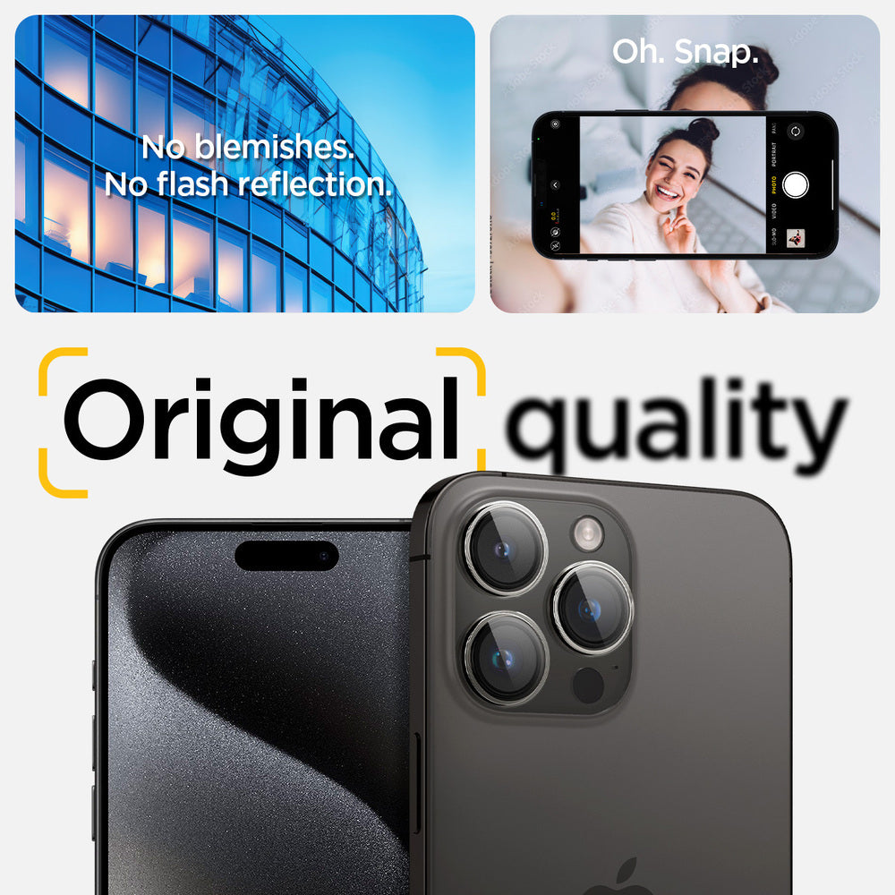 Spigen iPhone 15 Pro Max / 15 Pro واقي عدسة الكاميرا EZ Fit GLAS.tR Optik Pro - شفاف - عبوتان