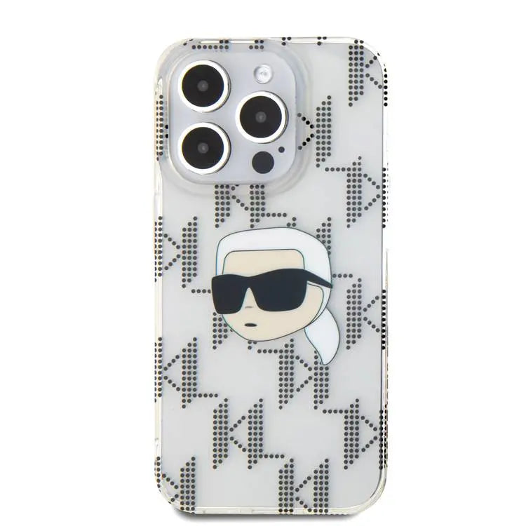 Karl Lagerfeld IML Hard Case with Electroplated Karl Head & Monogram Design for iPhone 16 Max - Clear