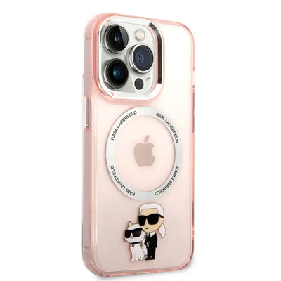 حافظة شفافة من السيليكون مع شعار Karl & Choupette باللون الوردي من Karl Lagerfeld لجهاز iPhone 16 Pro Max