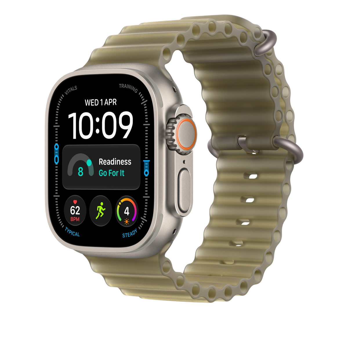 Apple Watch Ultra Ocean Band (49mm) - Translucent Kelp (Natural Titanium) - alternate view 1 