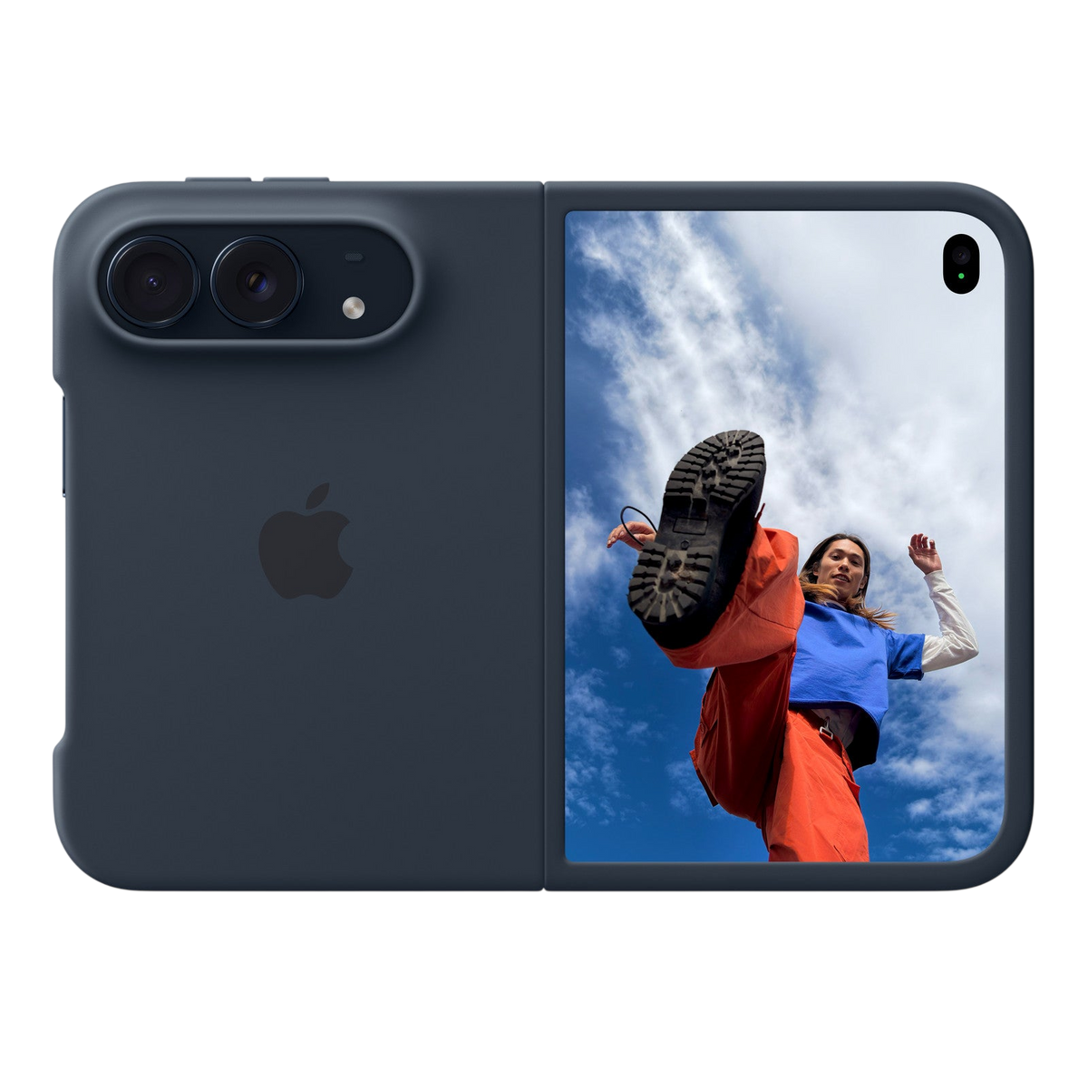Apple iPhone Duo Case in Navy Blue, unfolded back exterior 