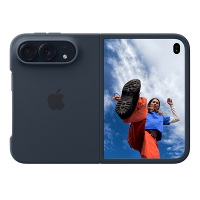 Apple iPhone Duo Case in Navy Blue, unfolded back exterior 