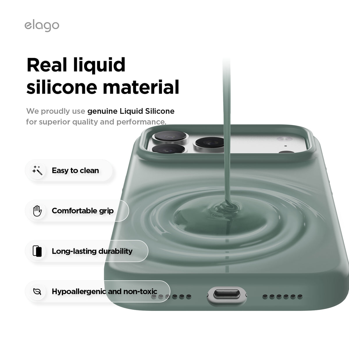 Elago Mag Silicone Case for iPhone 17 Pro Max / iPhone 18 Pro Max - Midnight Green 