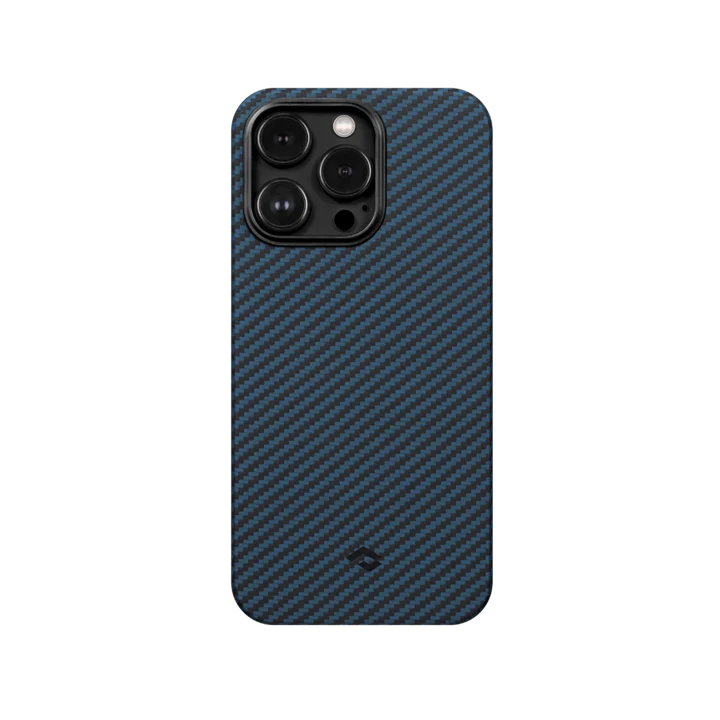 Pitaka iPhone 15 Pro MagEZ Case 4 - 1500D أسود/أزرق (نسيج قطني طويل)