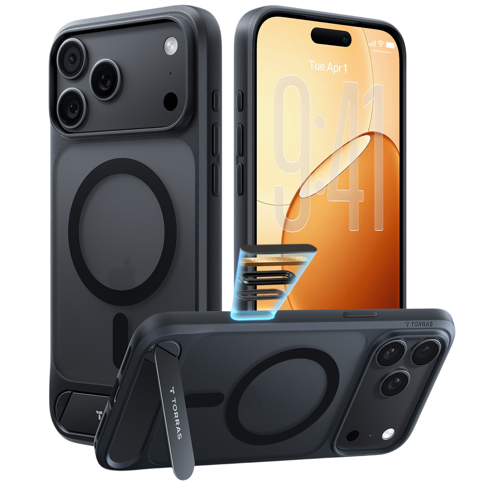 Torras Ostand L1 Case for iPhone 17 Pro Max / iPhone 18 Pro Max - Black 