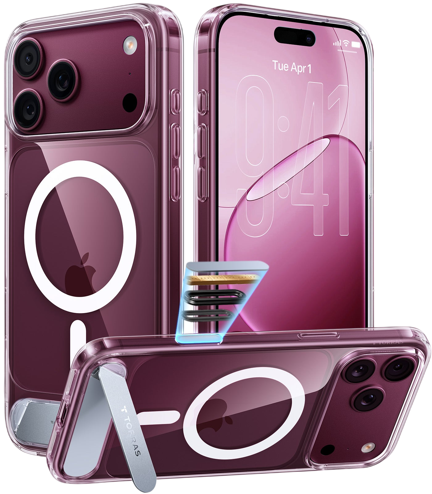Torras Ostand L1 Case for iPhone 17 Pro / iPhone 18 Pro - Clear 