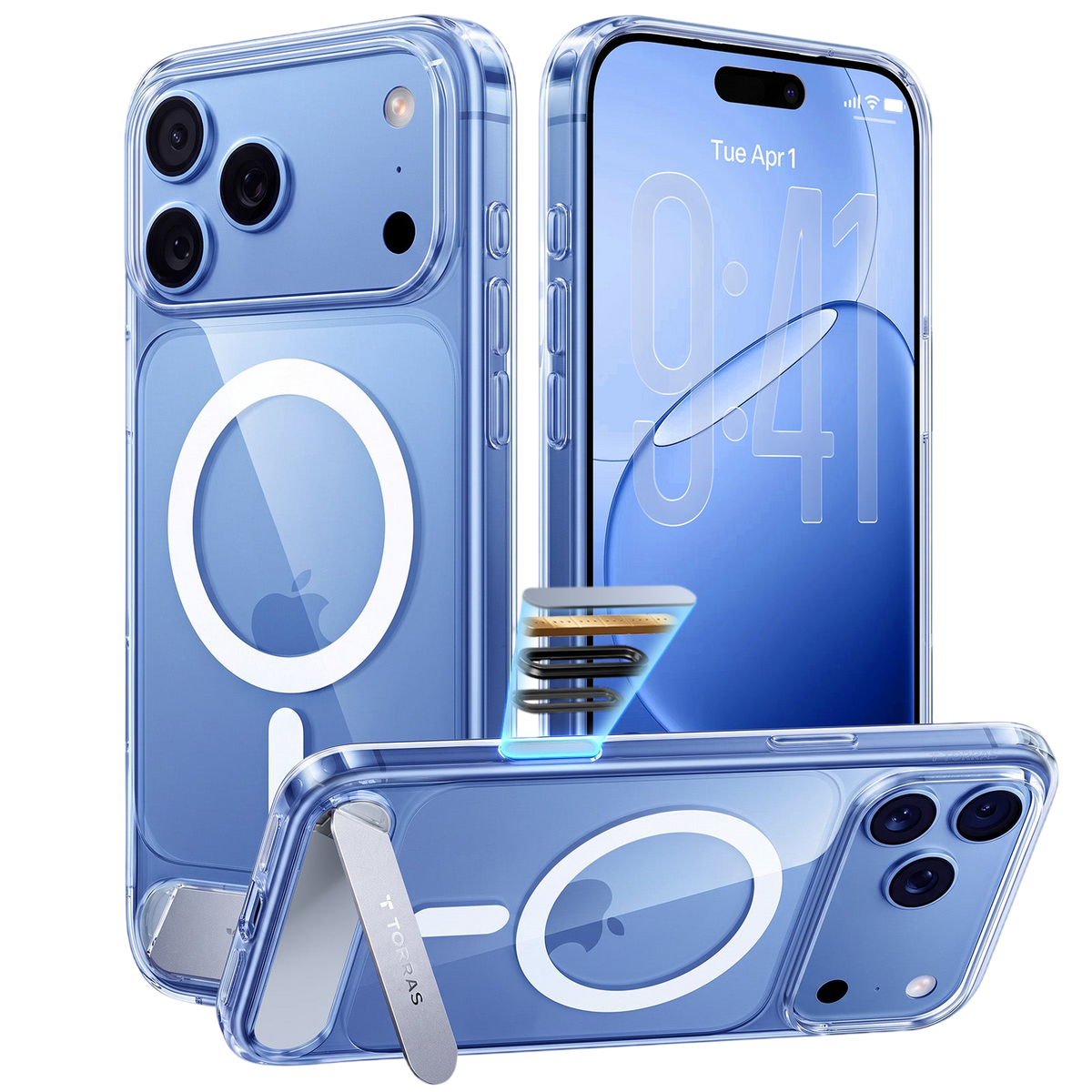 Torras Ostand L1 Case for iPhone 17 Pro / iPhone 18 Pro - Clear 