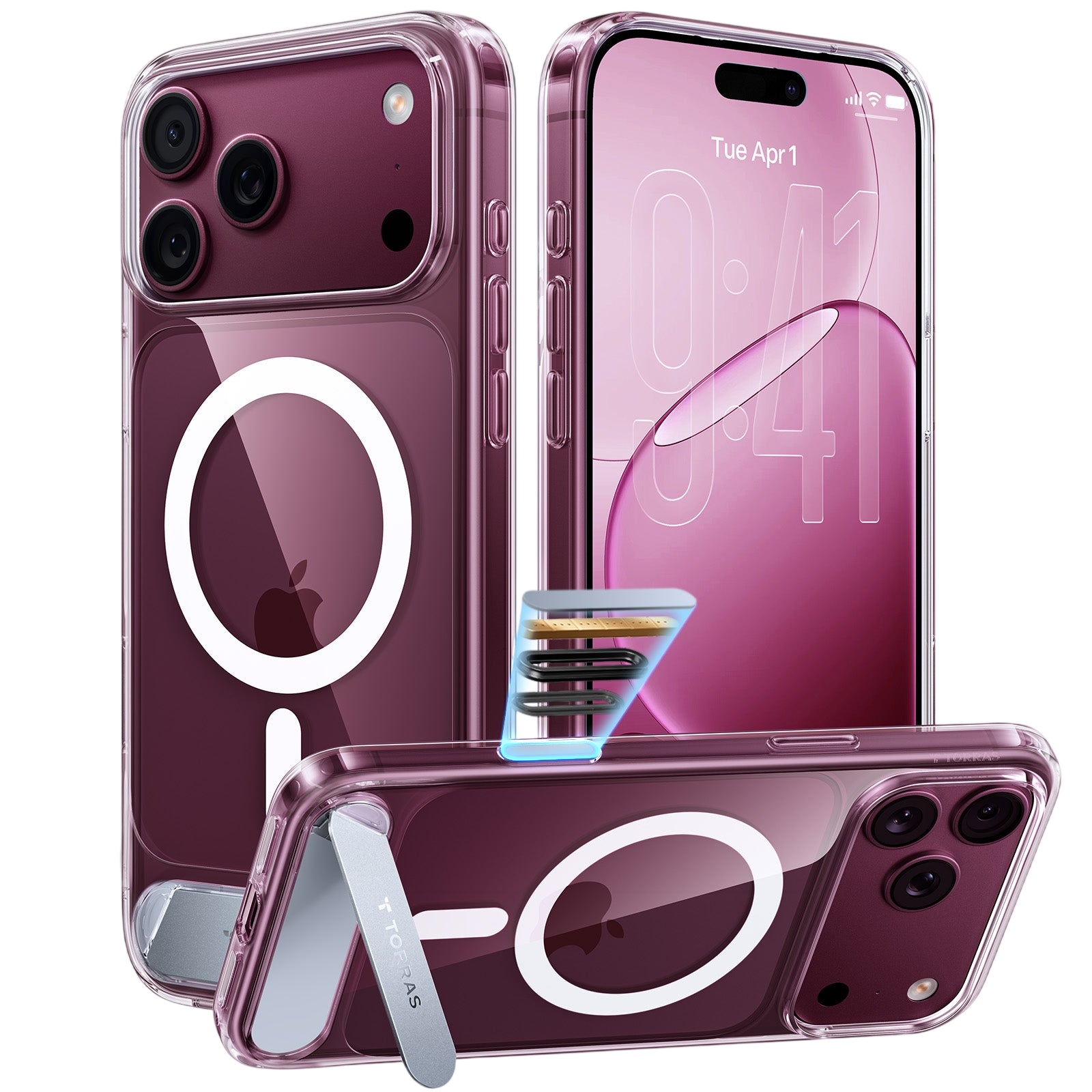 Torras Ostand L1 Case for iPhone 17 Pro / iPhone 18 Pro - Clear 