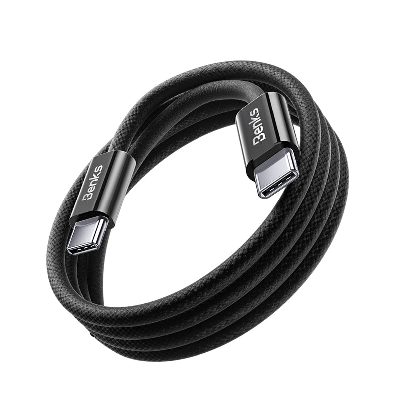 Benks PowerWeave D46 Braided USB-C to Lightning Cable 2m - Black - coiled