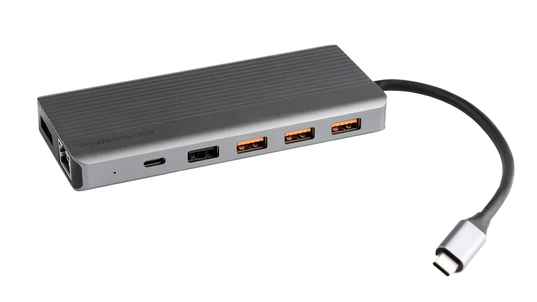 Powerology 13-in-1 Dual HDMI & DisplayPort USB-C Hub Ethernet - Gray