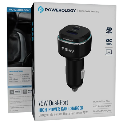 Powerology 75W Dual-Port High-Power Car Charger