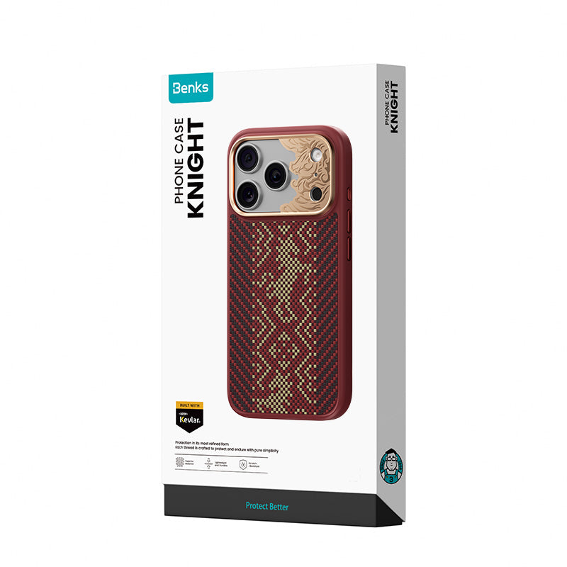 Benks Knight ArmorPro Case built with Kevlar® for iPhone 17 Pro & Pro Max - Red retail packaging